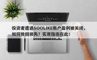 投资者遭遇SOOLIKE账户盈利被关闭，如何挽回损失？实用指南在此！