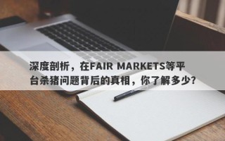 深度剖析，在FAIR MARKETS等平台杀猪问题背后的真相，你了解多少？