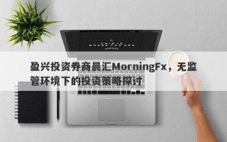 盈兴投资券商晨汇MorningFx，无监管环境下的投资策略探讨