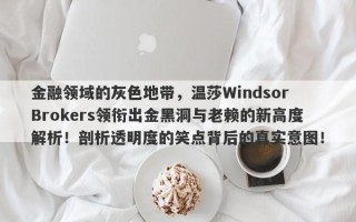 金融领域的灰色地带，温莎Windsor Brokers领衔出金黑洞与老赖的新高度解析！剖析透明度的笑点背后的真实意图！