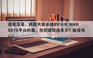 调查实录，揭露大搞杀猪的FAIR MARKETS平台内幕，你到底知道多少？触目惊心！