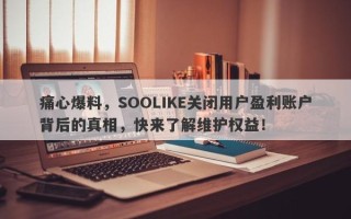 痛心爆料，SOOLIKE关闭用户盈利账户背后的真相，快来了解维护权益！